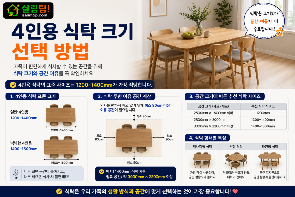 식탁 크기 선택 방법