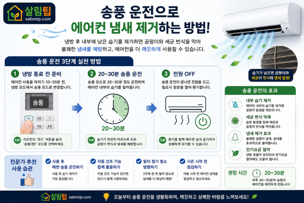 송풍 운전으로 에어컨 냄새 제거하는 방법