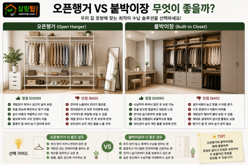 오픈행거와 붙박이장 비교 이미지